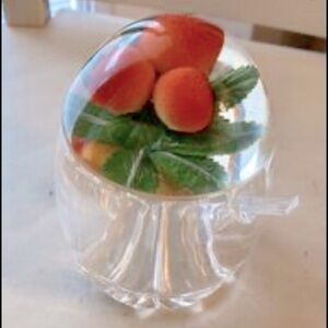 Vintage Lucite Strawberry Jam Jar Pot Paperweight Lid with Spoon MCM Retro